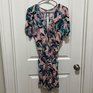 Torrid Palms Romper Surplice Soft Pink Green & Black